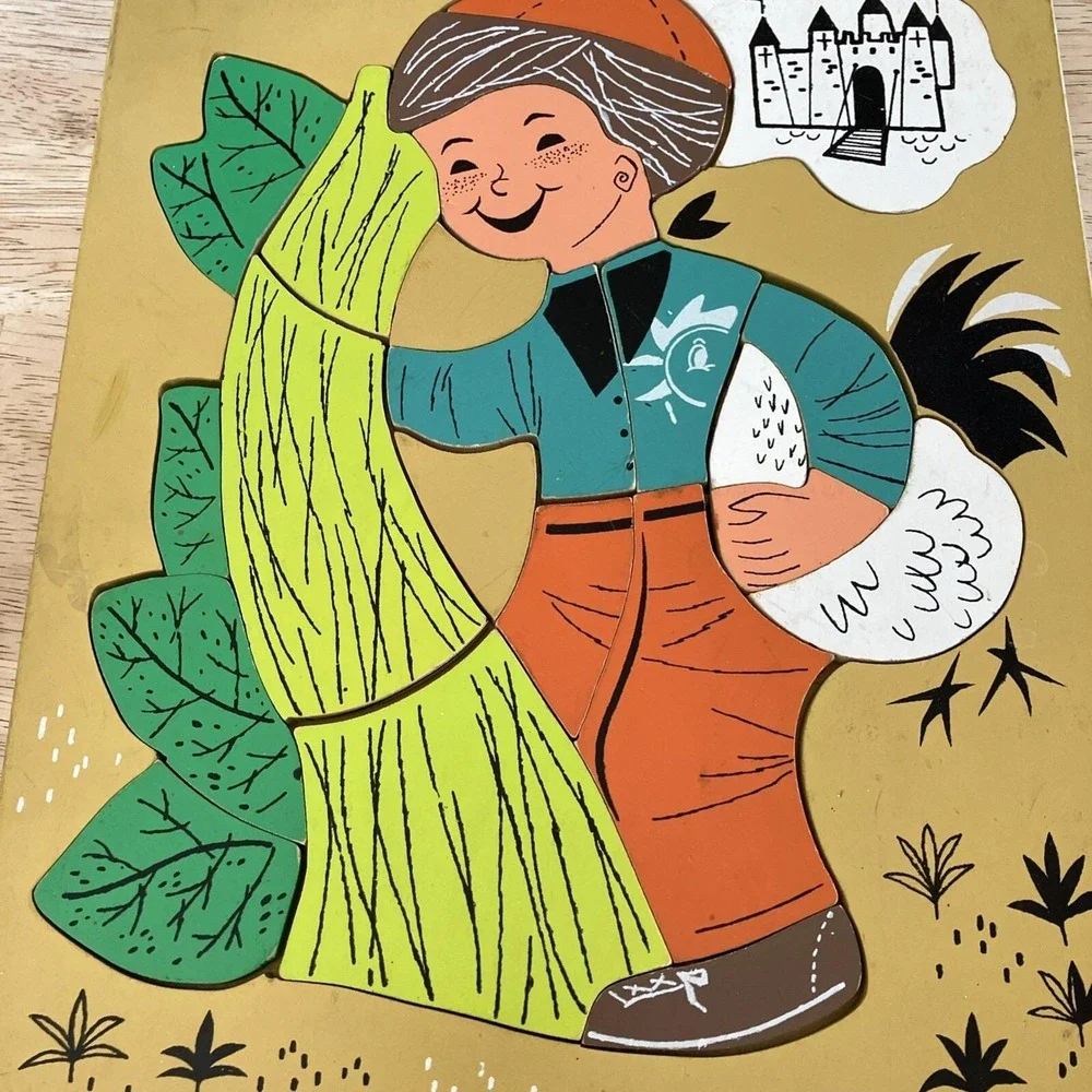 Vintage Wood Playskool Jack and the Beanstalk Inlaid Puzzle 185-18